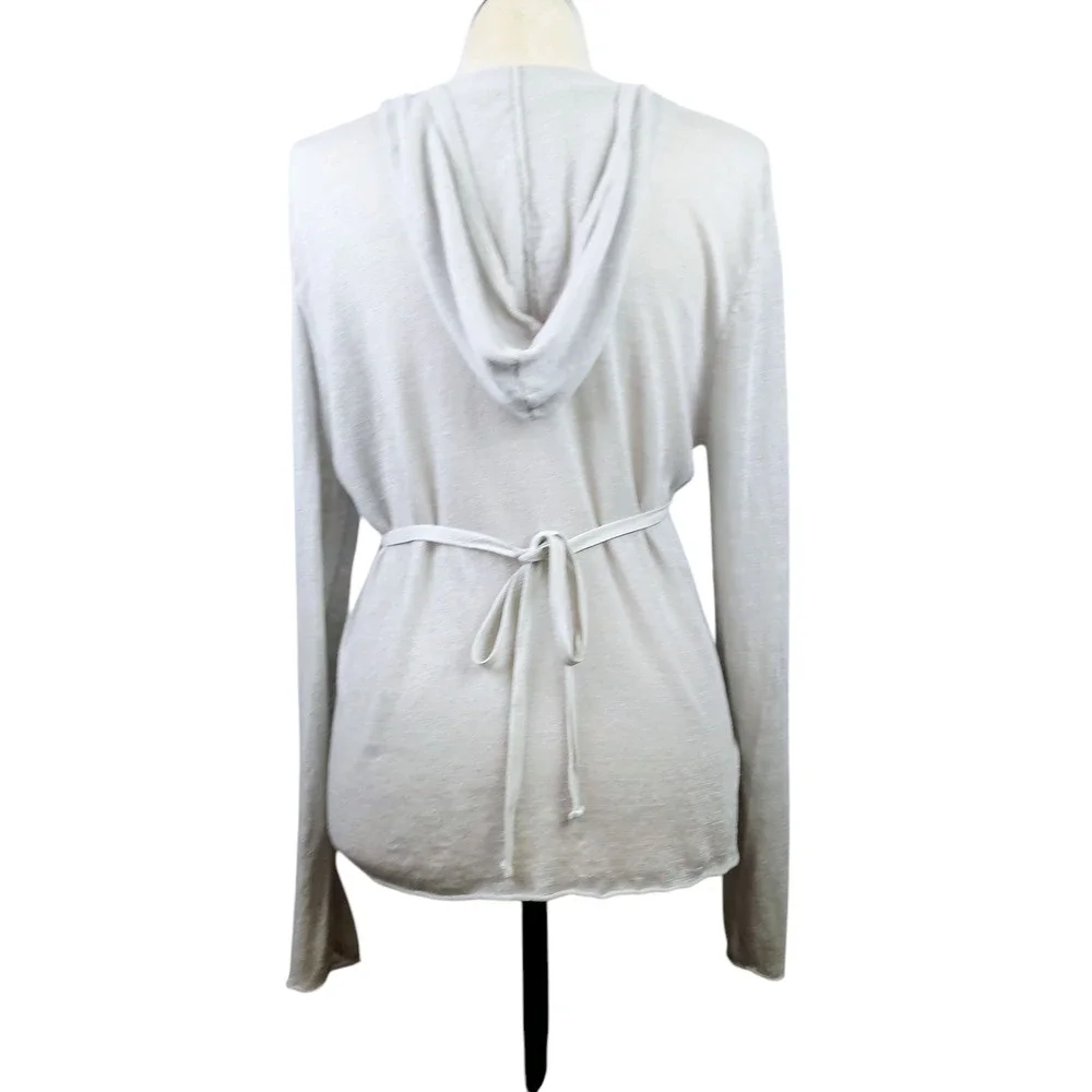 Bryn Walker SZ XL 100% Linen Long Sleeve Hooded Wrap Sweater Lightweight Gray